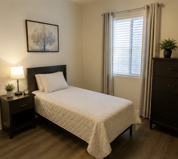 Private bedroom with a single bed